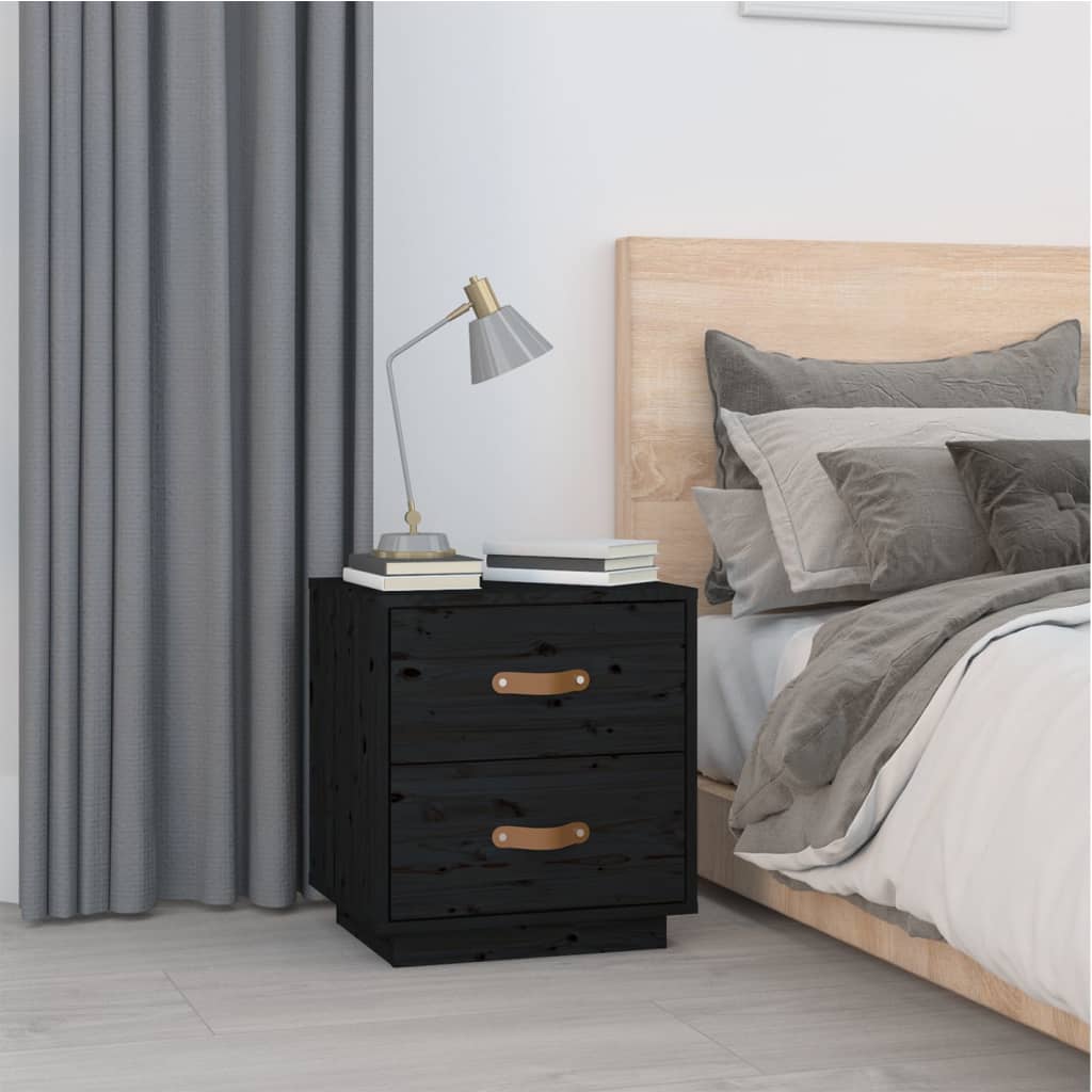 Mesitas De Noche 2 Uds Madera Maciza De Pino Negro 40x34x45 Cm_1