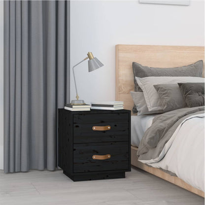 Mesitas De Noche 2 Uds Madera Maciza De Pino Negro 40x34x45 Cm_1