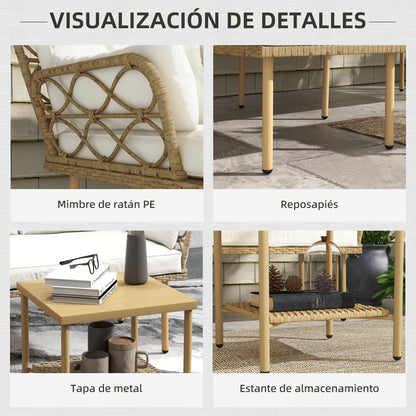 Outsunny Conjunto De Jardín De Ratán Sintético De 3 Piezas Natural Y Crema_5