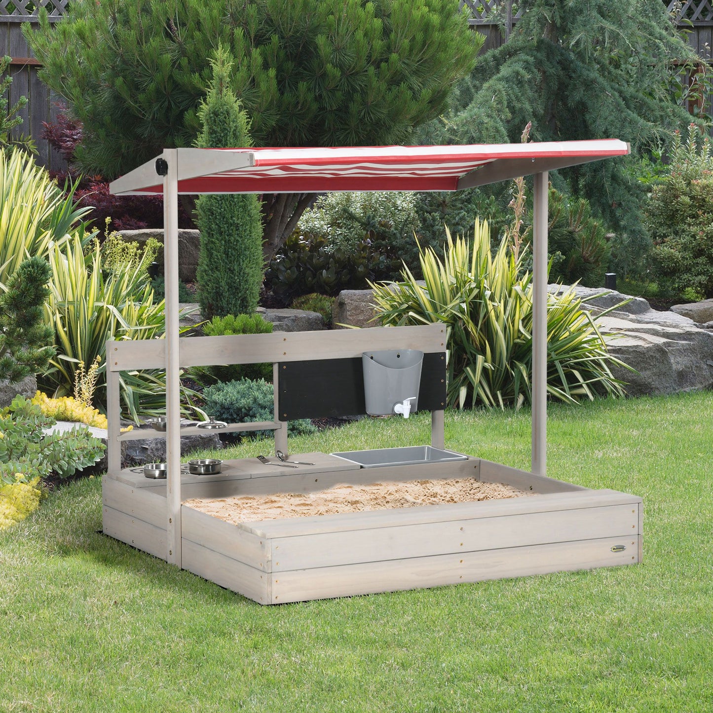 Outsunny Arenero De Madera Para Niños Con Techo Regulable 114x110x110 Cm Gris_1