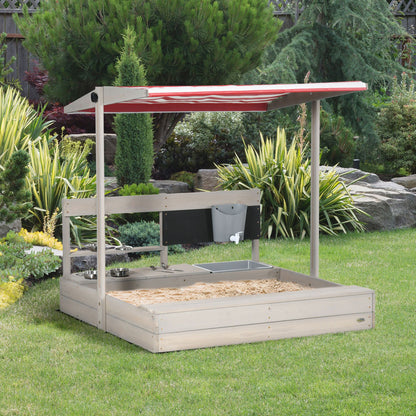 Outsunny Arenero De Madera Para Niños Con Techo Regulable 114x110x110 Cm Gris_1