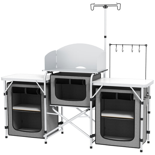 Outsunny Mueble De Cocina Para Camping Con 3 Mesas 172x48x130 Cm Gris_0