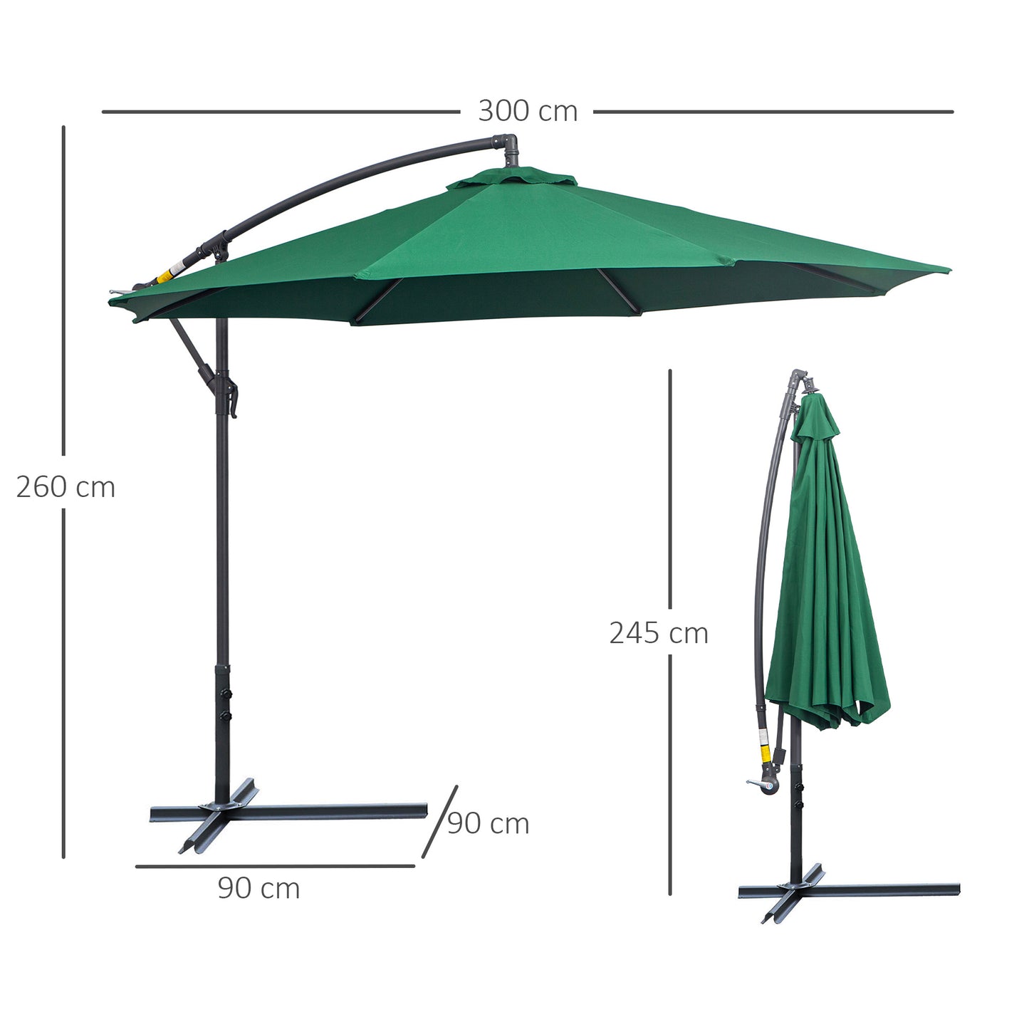 Outsunny Parasol De Jardín Grande Sombrilla Para Exterior Φ300x250cm Verde_2