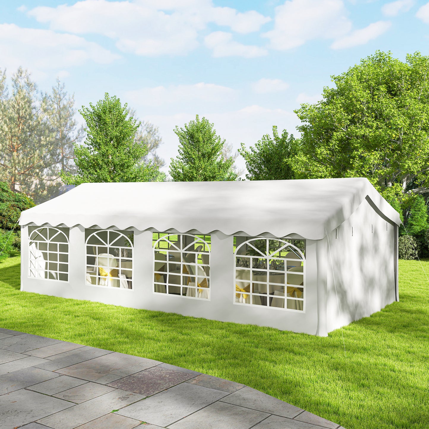 Outsunny Carpa Para Fiesta 4x8 M Con Paredes Extraíbles Puerta Y Ventanas Blanco_4