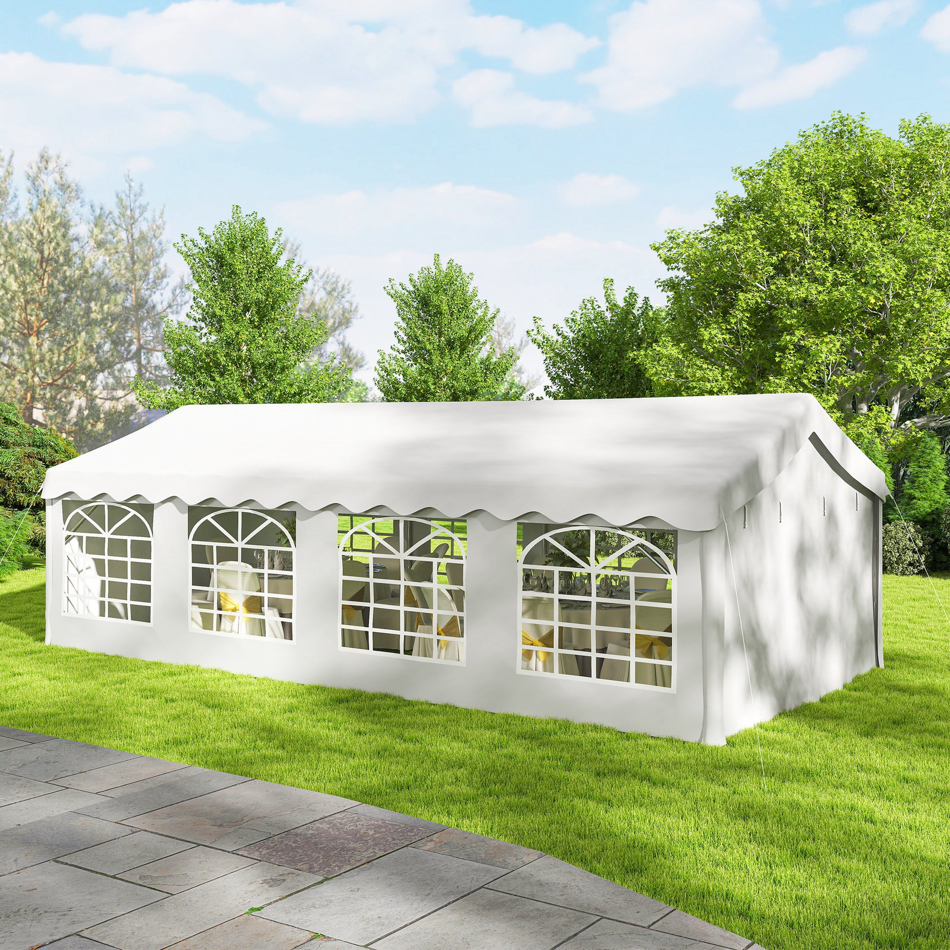 Outsunny Carpa Para Fiesta 4x8 M Con Paredes Extraíbles Puerta Y Ventanas Blanco_4