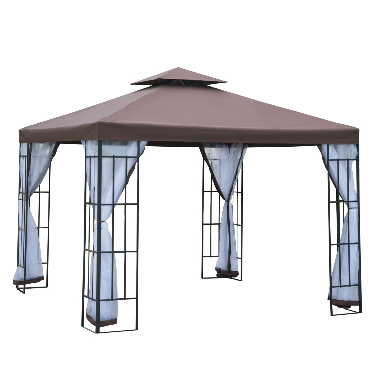 Outsunny Cenador De Jardín 3x3 M Con Doble Techo 4 Mosquiteras Para Fiestas Café_0