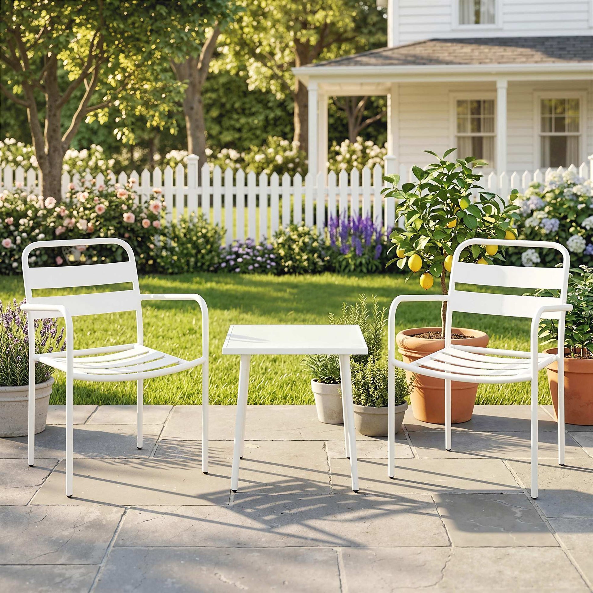 Outsunny Conjunto De Jardín Exterior De 3 Piezas De Acero Galvanizado Blanco_1