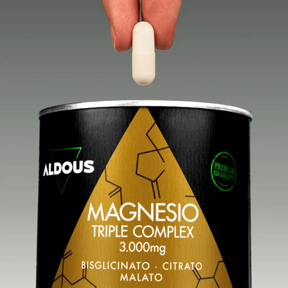 Magnesio Complex Triple 3000mg de Magnesio, Magnesio Bisglicinato, Citrato y Malato Aldous Bio 200 Cápsulas