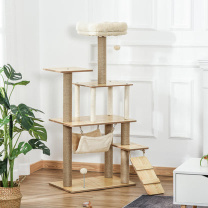 Pawhut Árbol Rascador Para Gatos Con Plataformas Hamaca Escalera Cueva 60x40x130_1