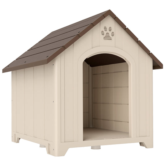 Pawhut Caseta Para Perros Grandes Exterior De Plástico Impermeable Beige_0
