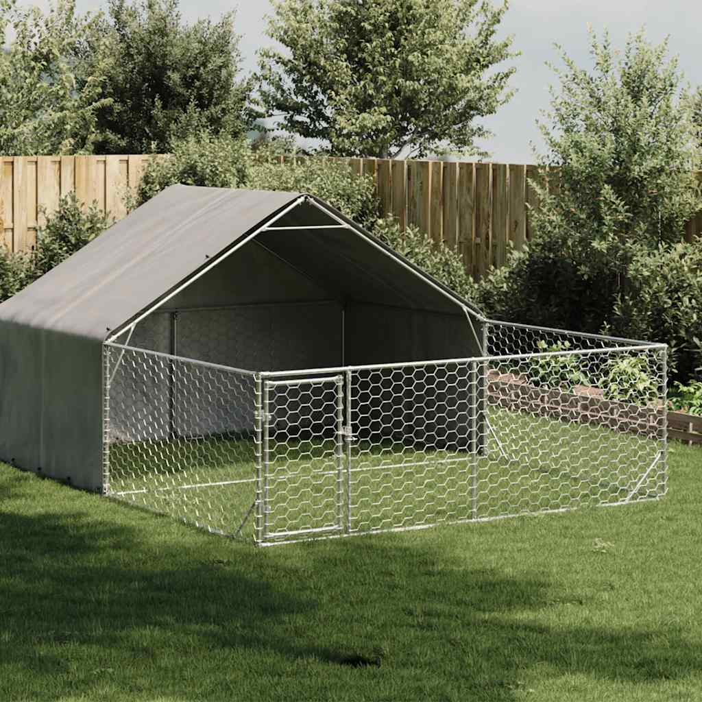 Caseta Perros Exterior Con Corral 5x3x1,9 M Acero Galvanizado_1