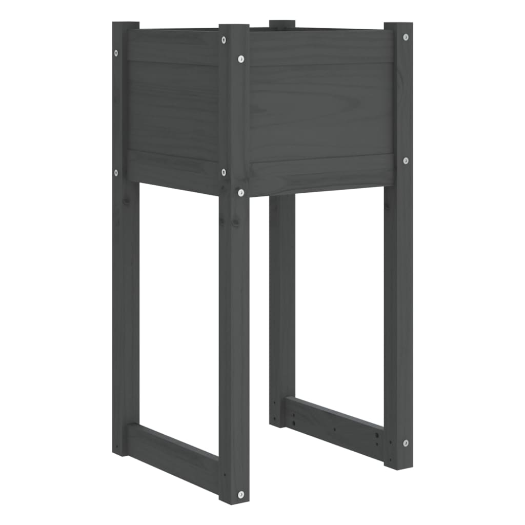 Jardinera De Madera Maciza De Pino Gris 40x40x81 Cm_0