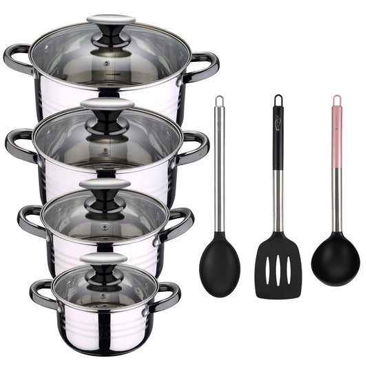 Bateria De Cocina 8 Piezas Apta Para Induccion San Ignacio Hita En Acero Inoxidable Con Set De 3 Utensilios De Cocina En Nylon_0