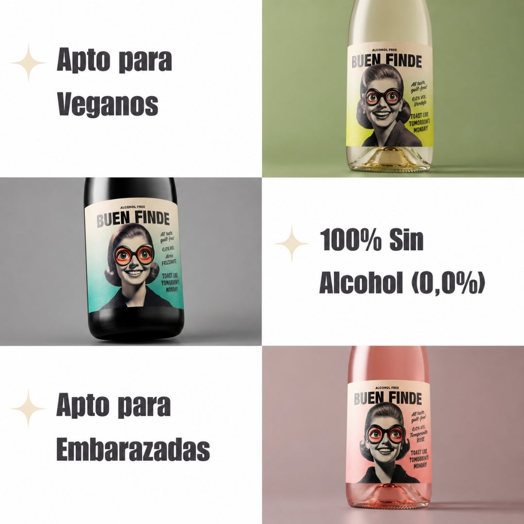 Vino Sin Alcohol 0,0% | Pack 3 Botellas X 750 Ml | Blanco Verdejo + Rosado Tempranillo + Frizzante Airén_1