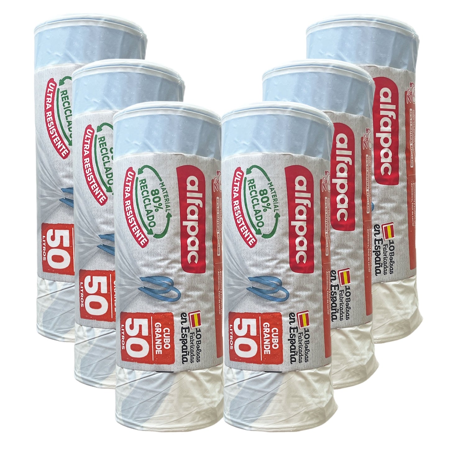 80% Reciclado 6 Rollos De 10 Bolsas De Basura De 50l Con Autocierre_0