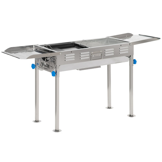 Outsunny Barbacoa De Carbón De Acero Inoxidable Con Altura Ajustable 2 Estantes_0