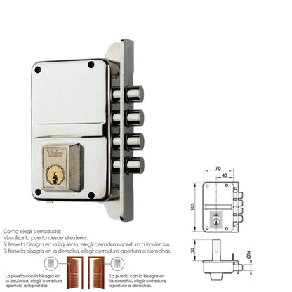 Cerradura 8-d. 115x70mm Niquel.