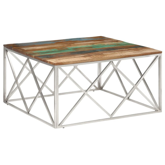 Mesa De Centro Acero Inox Plateado Y Madera Maciza Reciclada_0
