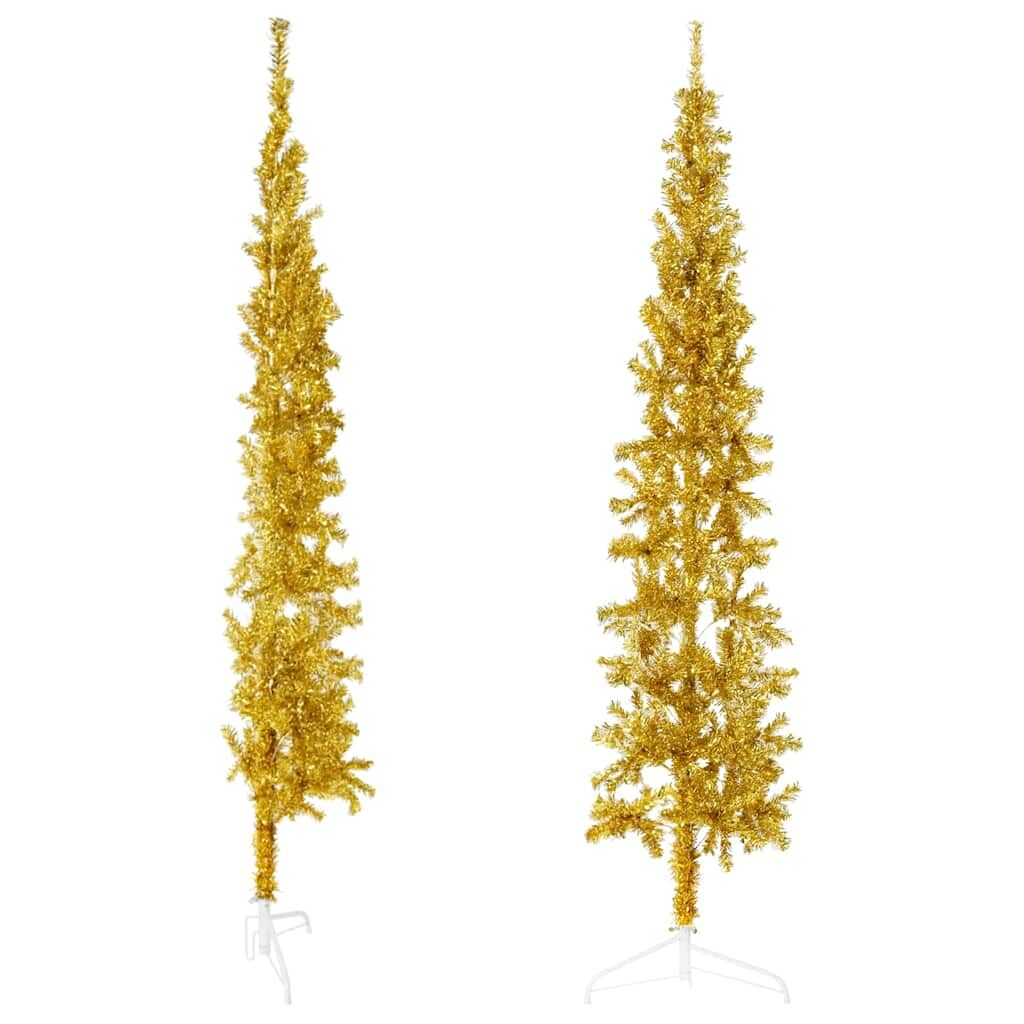 Vidaxl Medio Árbol De Navidad Artificial Con Soporte Dorado 210 Cm_1