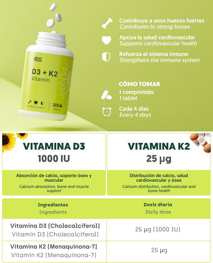 Vitamina D3 4000ui Y K2 Para Huesos E Inmunidad Nutribrain 300 Comprimidos_5