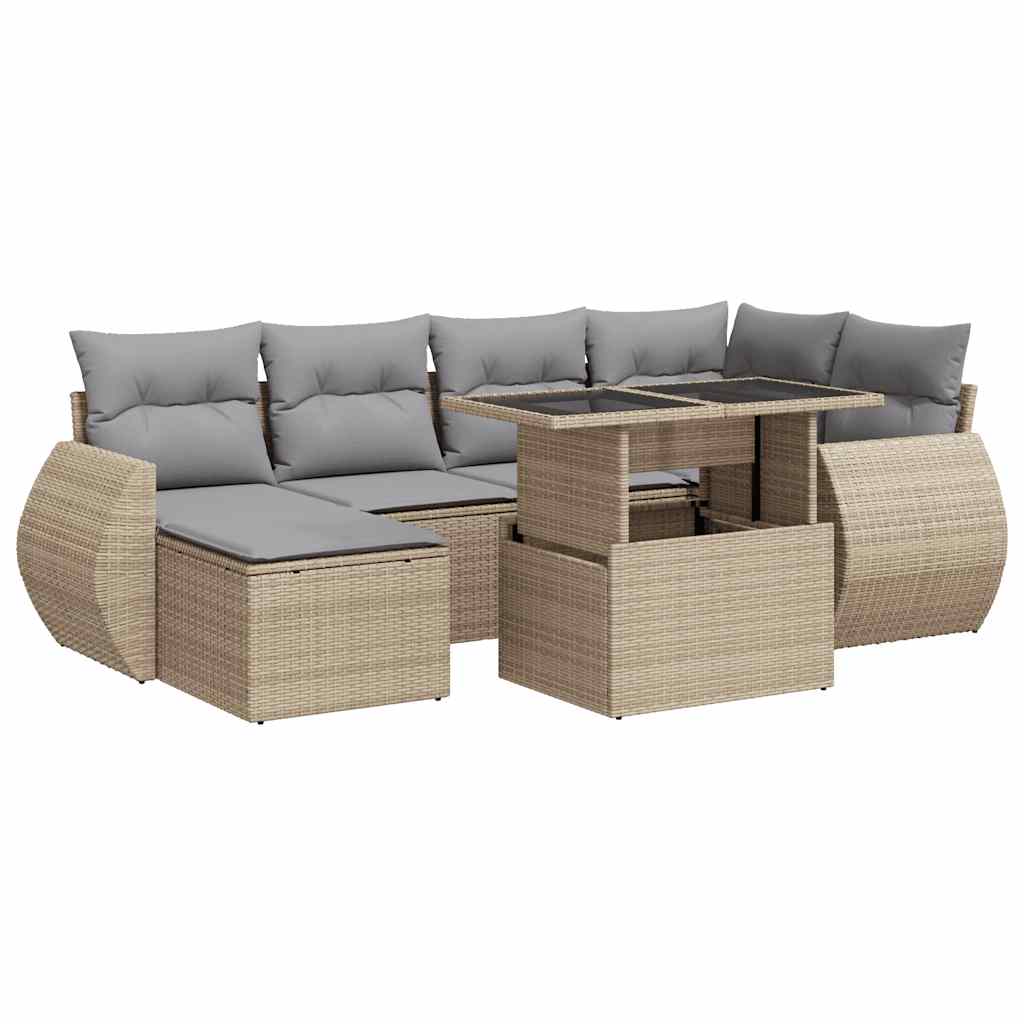 Set Sofás De Jardín 7 Piezas Y Cojines Ratán Sintético Beige / Vetonek_4