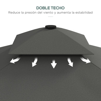 Outsunny Sombrilla Terraza Exterior De 2,5 M Con Manivela Techo Doble Gris_5