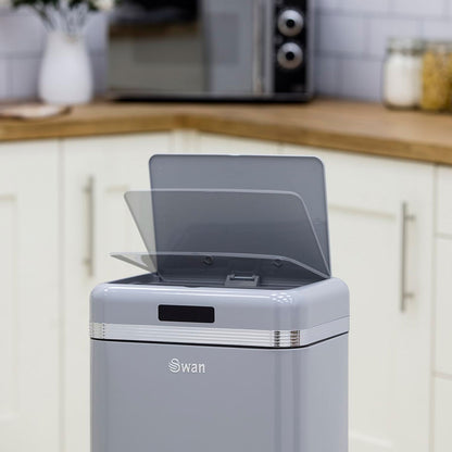Cubo Basura Cocina Sensor De Apertura Automática, Metálico, Capacidad 45 Litros, Diseño Vintage, Swan, Swka4500grneu, Gris
