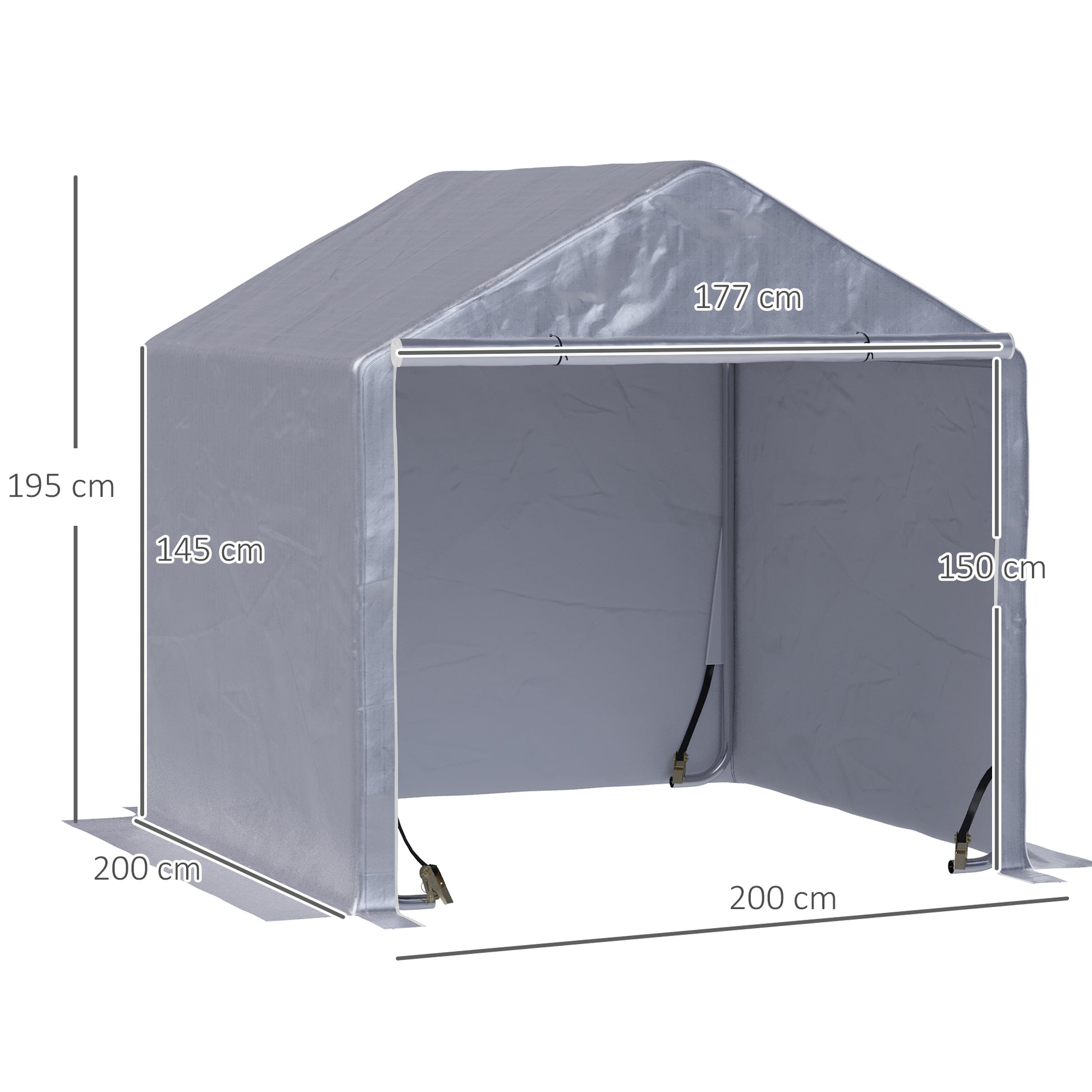 Outsunny Carpa Para Bicicletas Y Motos 2x2x2 M Con 1 Puerta Con Cremallera Gris_2