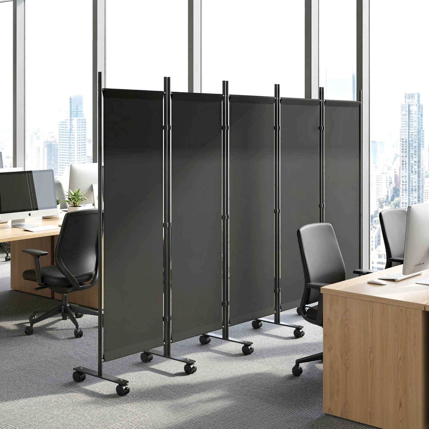 Outsunny Biombo Plegable De 5 Paneles Con 12 Ruedas 252x170 Cm Negro_4
