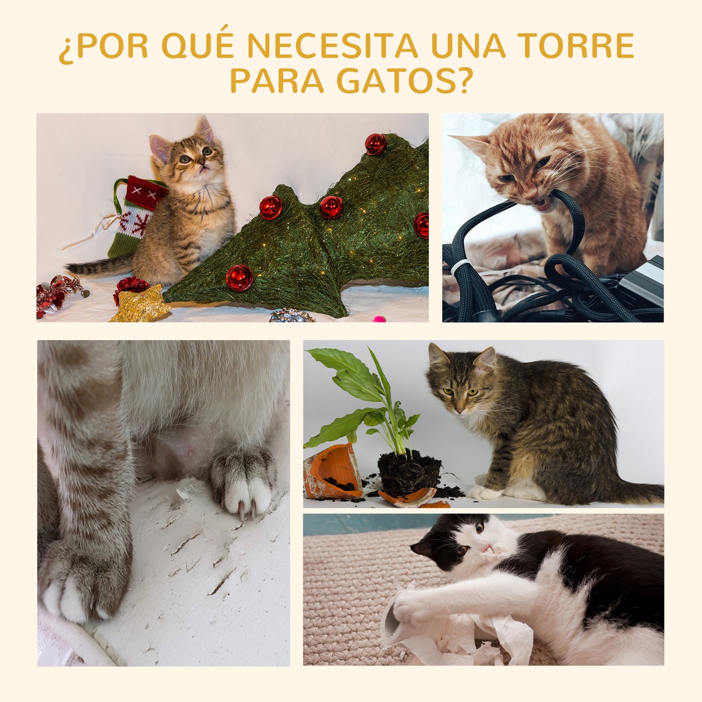 Pawhut Árbol Para Gatos De Suelo A Techo De 240-260 Cm Con Plataformas Gris_3