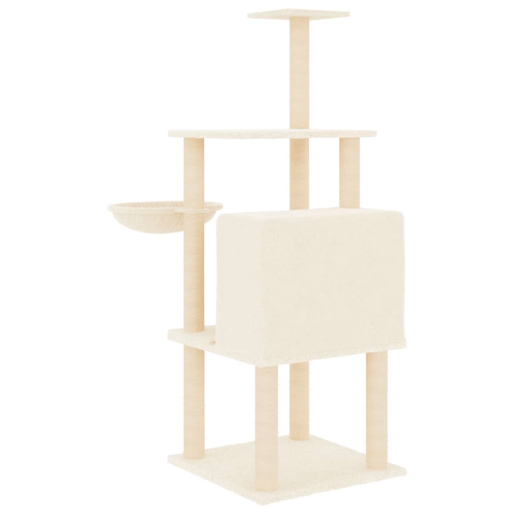 Rascador Para Gatos Con Postes De Sisal Color Crema 132 Cm_4