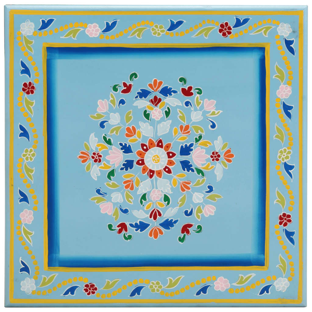 Mesa De Centro Madera Maciza De Mango Turquesa Pintada A Mano_1