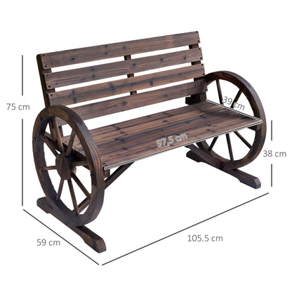 Outsunny Banco De Madera Con Apoyabrazos En Forma Rueda De Carro 105,5x59x75 Cm_2