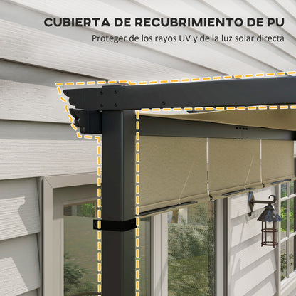 Outsunny Pérgola De Jardín 3x3 M Con Techo Retráctil Marco De Acero Beige_5