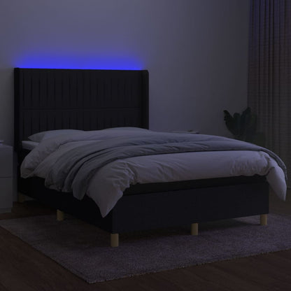Cama Box Spring Colchón Y Luces Led Tela Negro 140x200 Cm / Vetonek_3