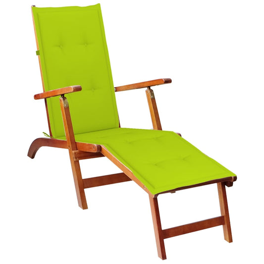 Tumbona De Jardín Con Reposapiés Y Cojín Madera Maciza Acacia_0