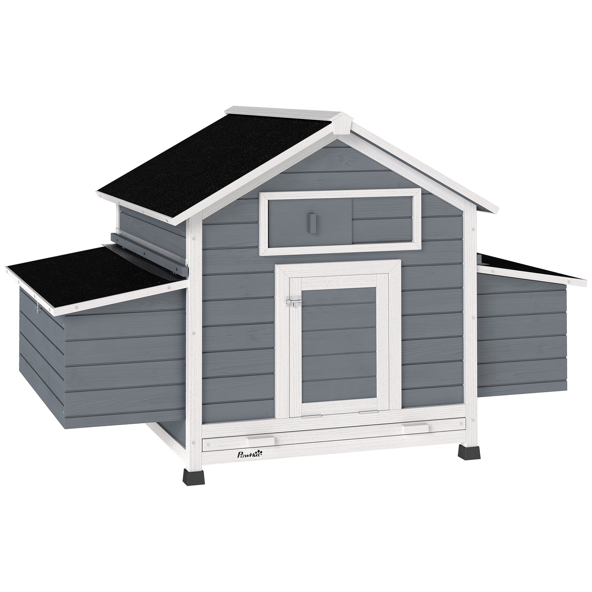 Pawhut Gallinero De Madera Para Exterior Con 2 Nidos 150x100x96,5 Cm Gris_0