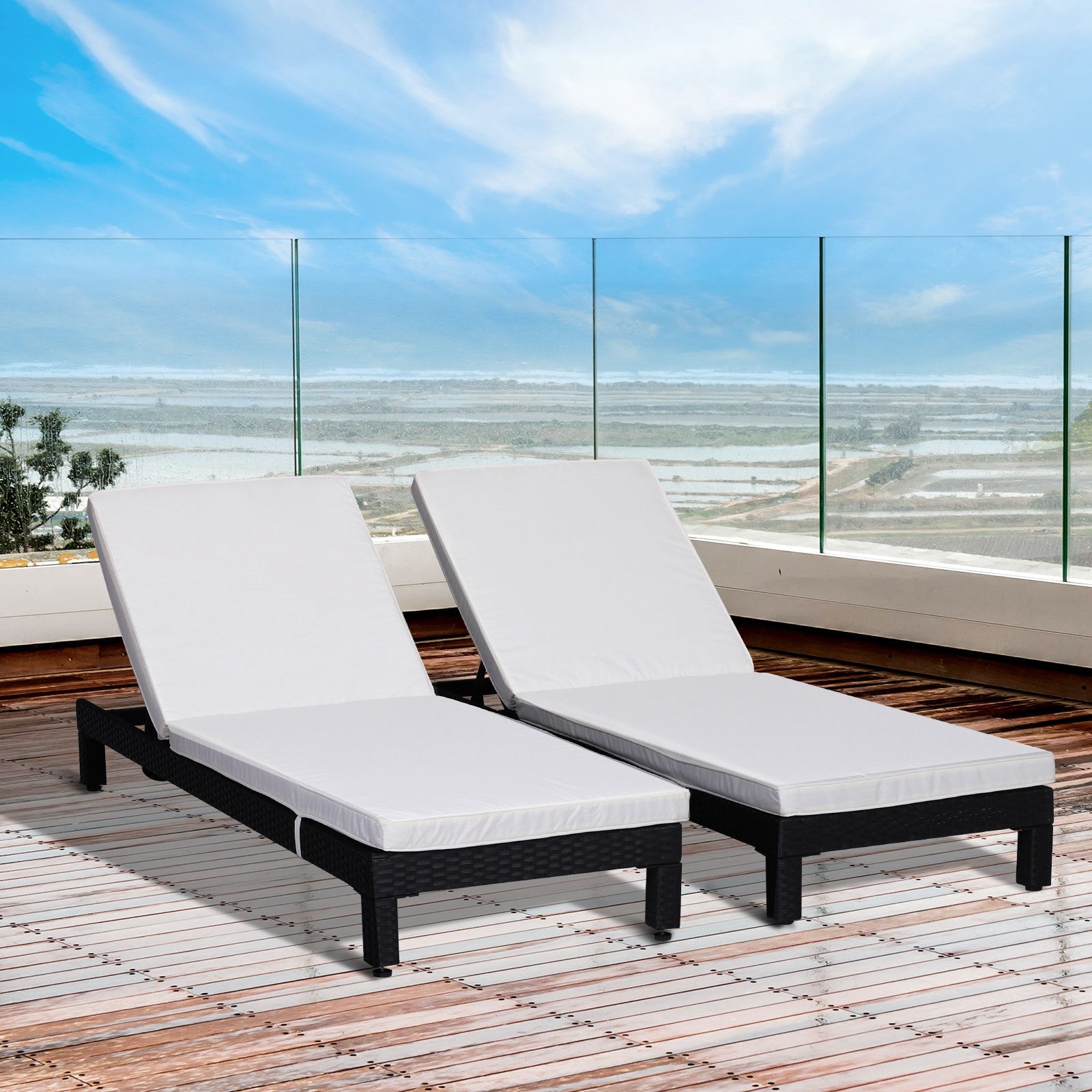 Outsunny Set De 2 Tumbonas De Ratán Chaise Longue Con Cojín Para Exterior Jardín_1