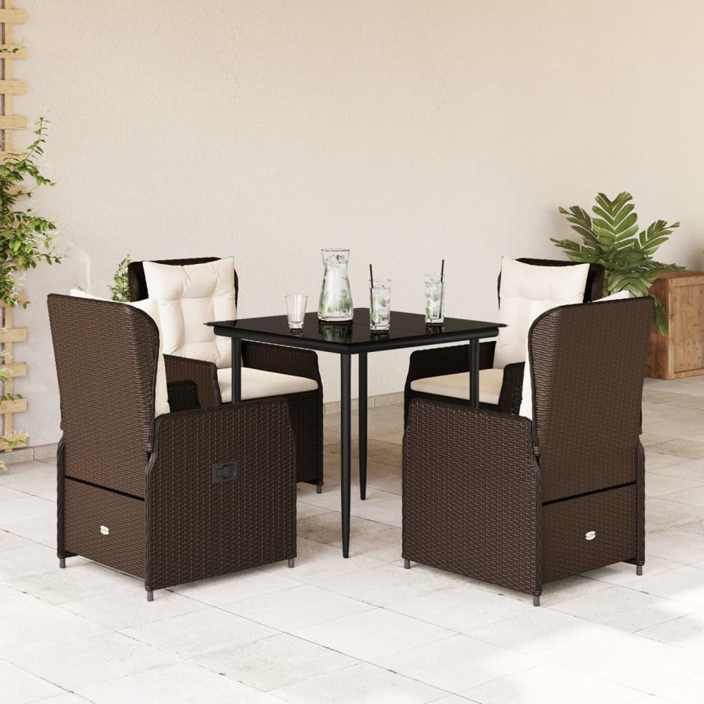 Set Comedor De Jardín 5 Piezas Y Cojines Ratán Sintético Marrón / Vetonek_1