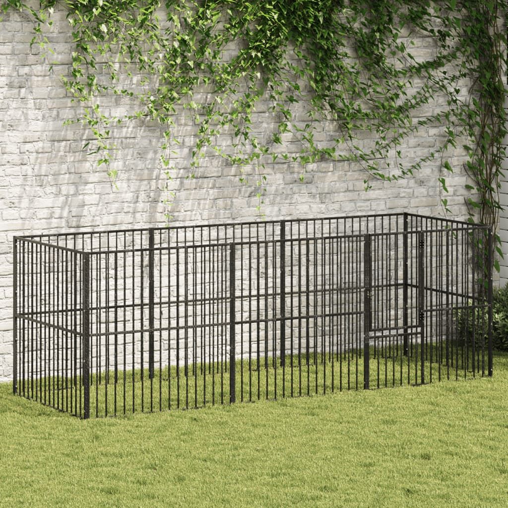 Vidaxl Corralito Para Perros Con 8 Paneles Acero Galvanizado Negro_1