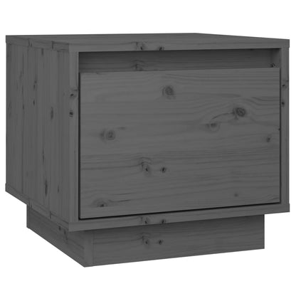 Mesita De Noche Madera Maciza De Pino Gris 35x34x32 Cm_0