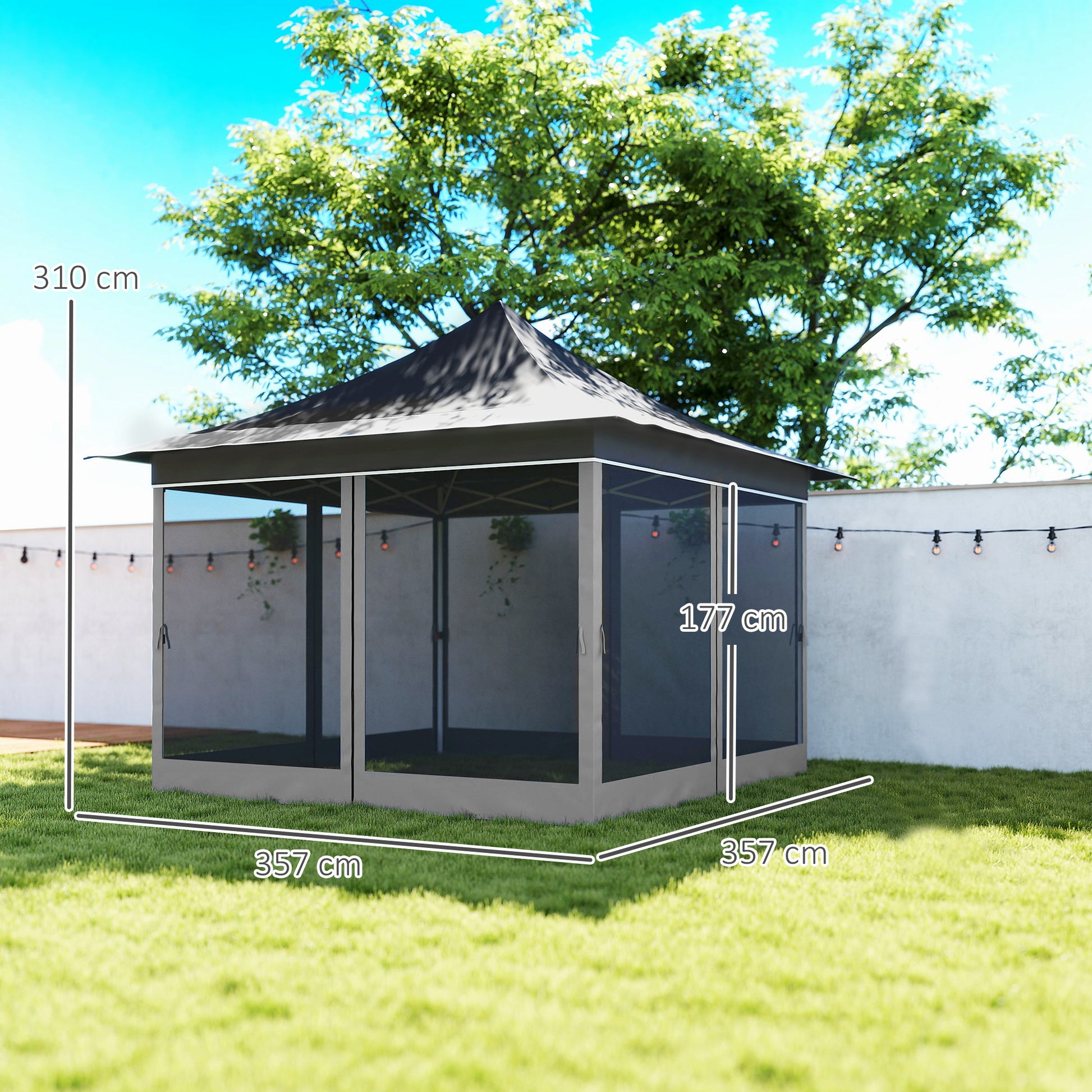 Outsunny Carpa Plegable 3,5x3,5x3 M Con 4 Mosquiteras Altura Ajustable Gris_2