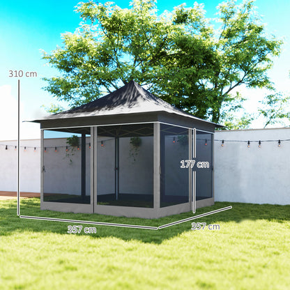 Outsunny Carpa Plegable 3,5x3,5x3 M Con 4 Mosquiteras Altura Ajustable Gris_2