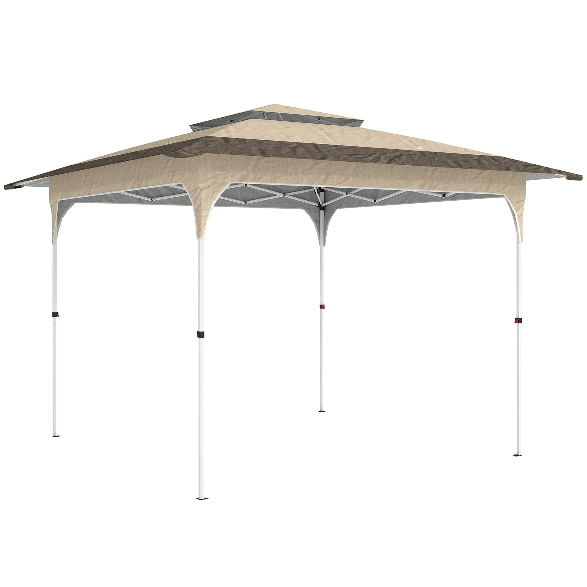 Outsunny Carpa Plegable 3,5x3,5 M Con Doble Techo Altura Ajustable Upf50+ Caqui_0
