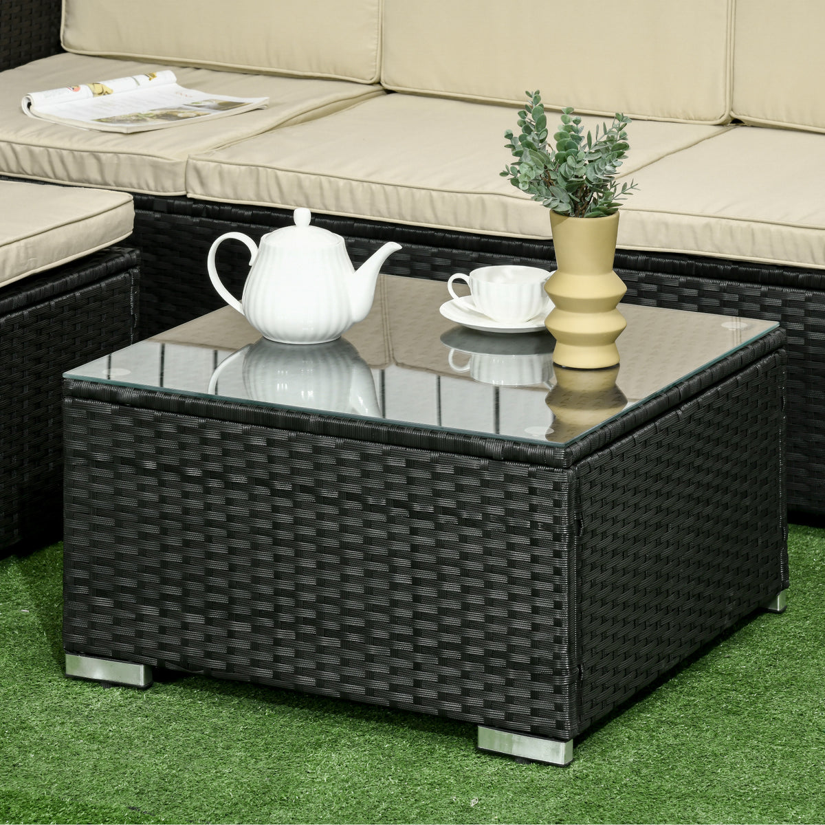 Muebles De Ratán Outsunny Ratán Pe, Poliéster, Acero Galvanizado Negro 173x66x61 Cm_3