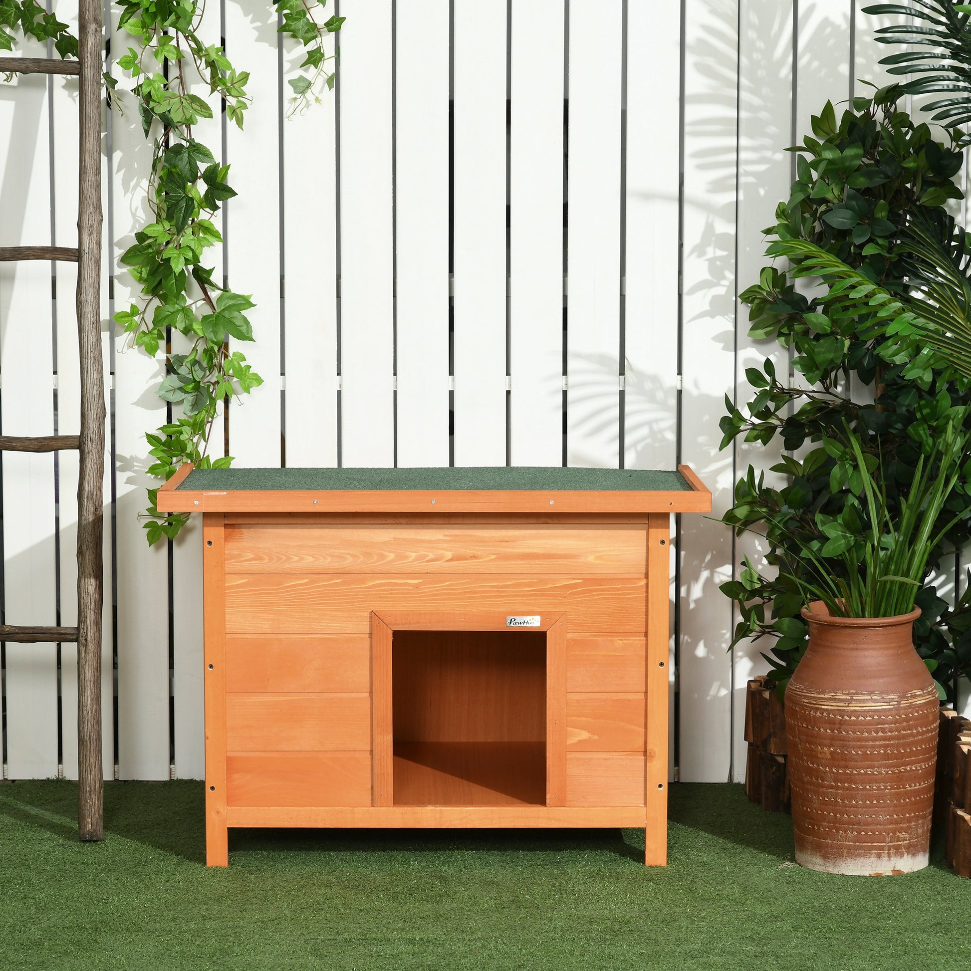 Pawhut Caseta De Madera Para Perro 82x58x58cm Techo Abatible Asfáltico_4