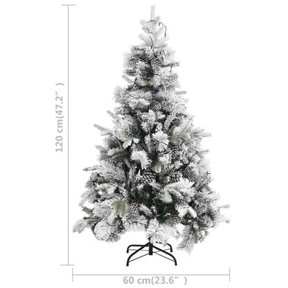 Vidaxl Árbol De Navidad Con Nieve, Luces Led Y Piñas Pvc Y Pe 120 Cm_2