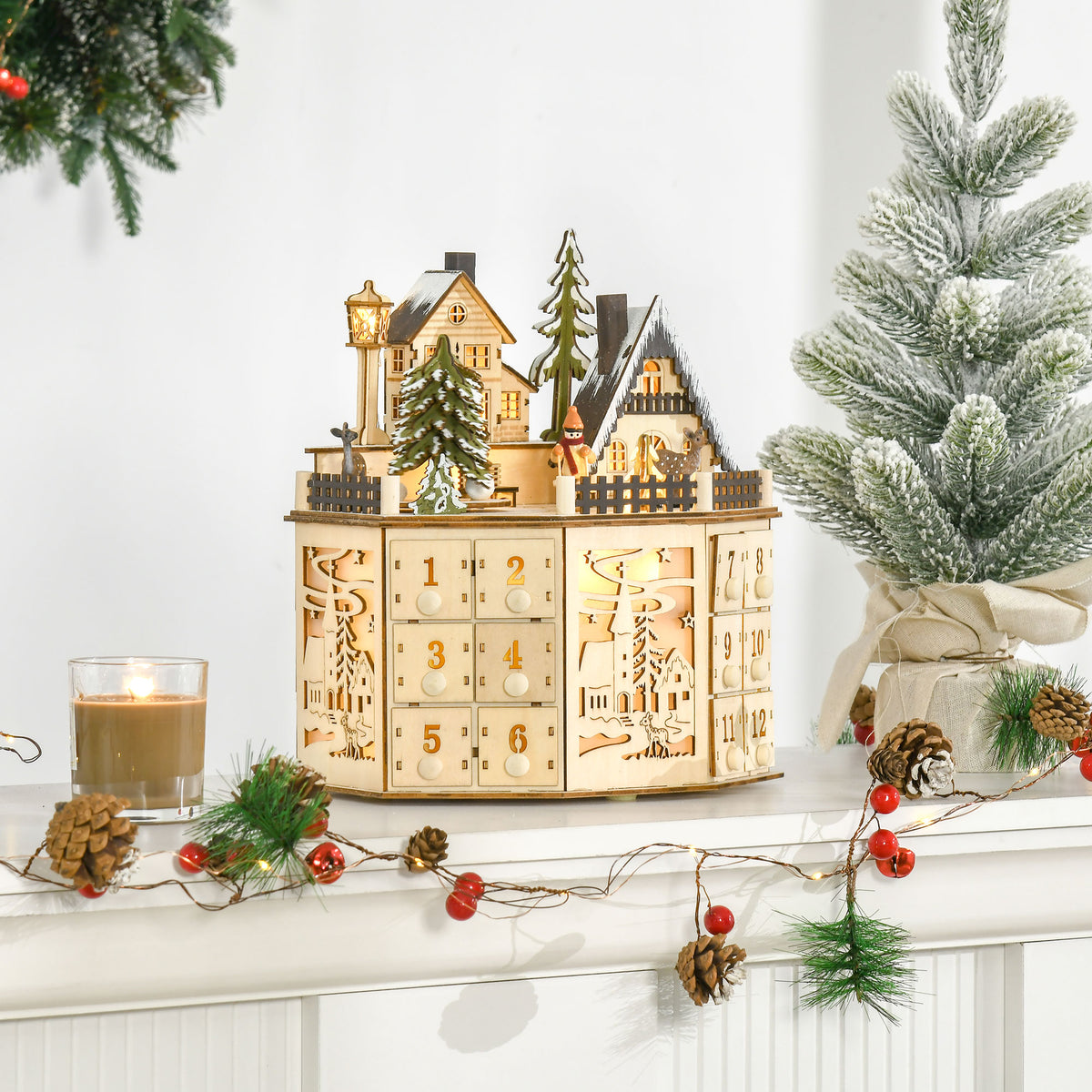 Homcom Calendario De Adviento Para Rellenar De Madera Con Luces Led Y 24 Cajones_1