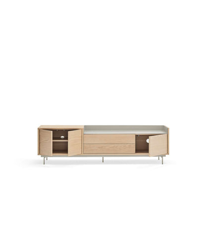 Mueble Para Televisión Modelo Valley 3 Puertas 2 Cajones Acabado Roble/gris Claro, 40cm(a_2