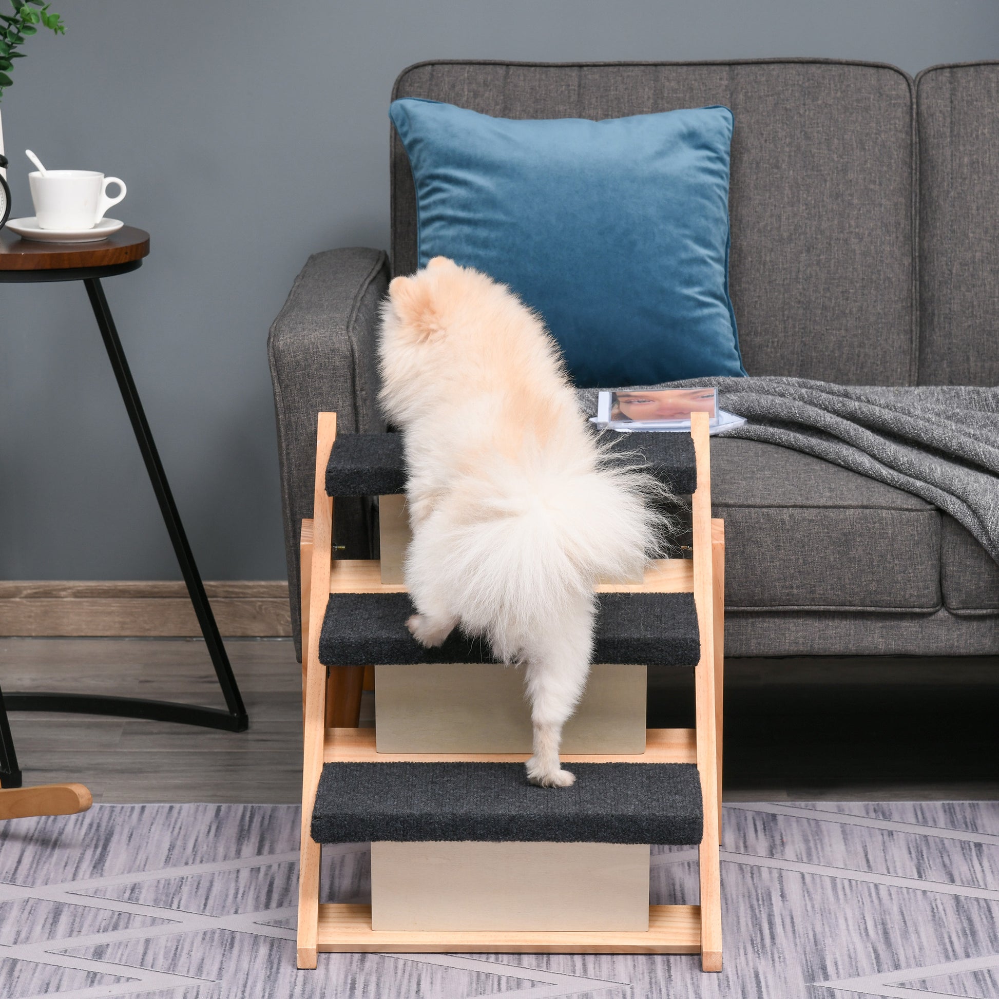 Pawhut Escalera De Madera Para Perros Plegable Rampa Con 3 Escalones Cama_3